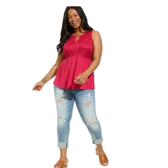 Torrid Mini Studio Red Knit Crew Neck Keyhole Lace Babydoll Tank Size 3X - Picture 1 of 12